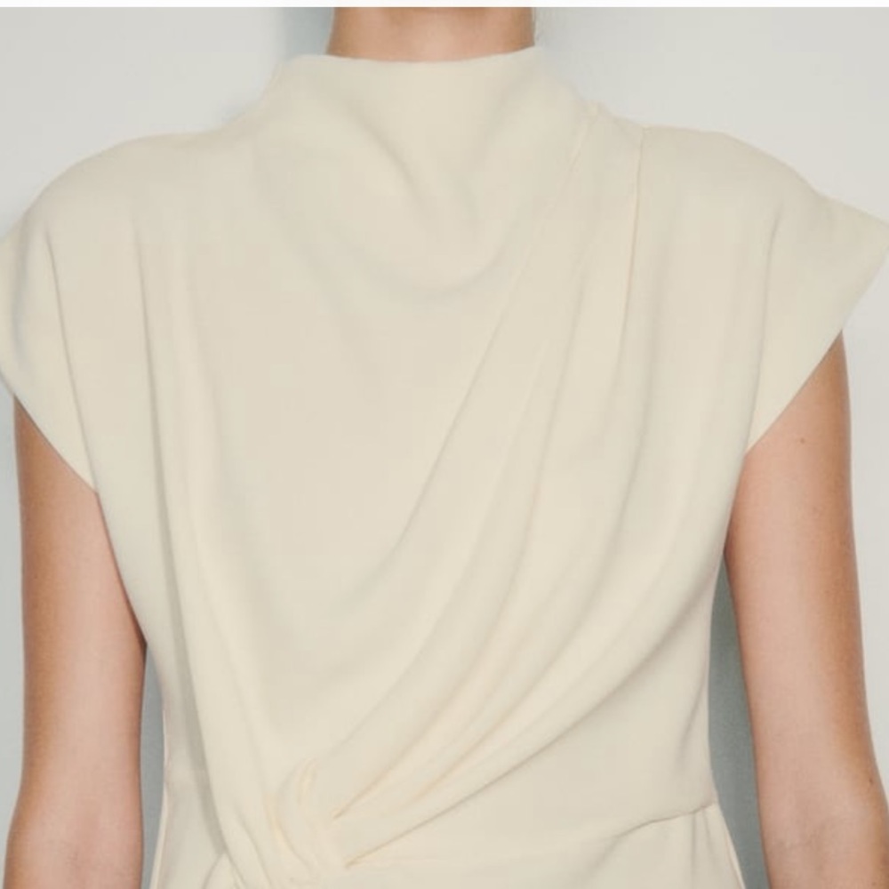 COPY - Ruched waist feminine crepe top in white NEW - Picture 5 of 5